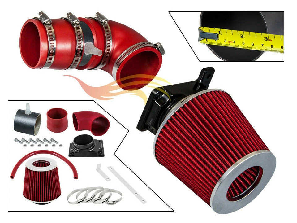 BCP RW 红色 适用于 02-07 三菱 Lancer 2.0L L4 进气套件系统 + 过滤器 — 第 1/3 张图片