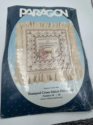 Paragon Stamped Cross Stitch Pillow Kit 2553 Happiness is Home Made 14x14 - Image 1 of 4