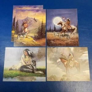 Set of 5 Art Prints Native American and Wolf Spirit Themed Colorful Illustration - Picture 1 of 12