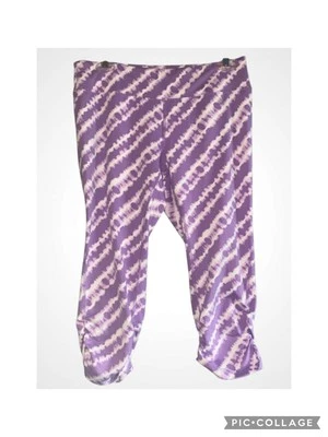 Soybu Purple & White Tie Dye Lotus Fit Capri Leggings Runched Ankles Medium - Image 1 of 4