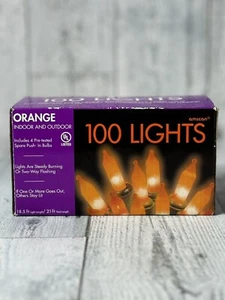 Halloween String Light Set 100 Orange Lights Black Wire Vintage NIB - Picture 1 of 3