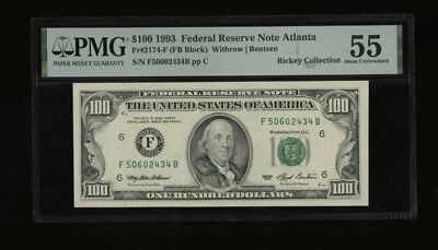 DBR 1993 $100 FRN Atlanta Fr. 2174-F PMG 55 Serial F50602434B - Image 1 of 2
