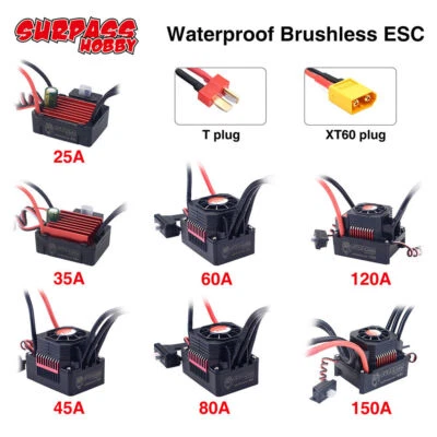 SURPASSHOBBY ESC 150A 80A 120A 35A 45A 60A Waterproof for 1/8 1/10 1/12 RC Car - Imagen 1 de 4