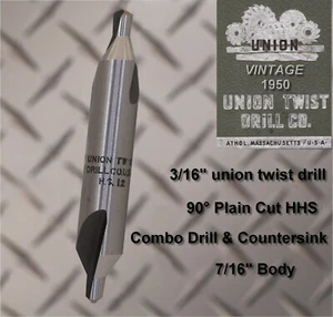 3/16" union twist drill 90° Plain Cut HHS Combo Drill & Countersink 7/16" Body - Picture 1 of 6