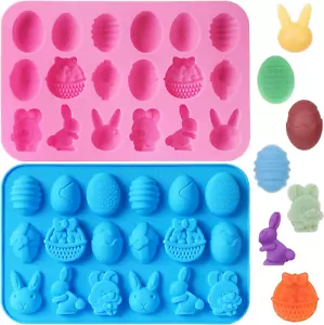 2 Pack Easter Chocolate Candy Molds, 3D Silicone Rabbit Bunny Egg Gummy Mold, Ca - Picture 1 of 12