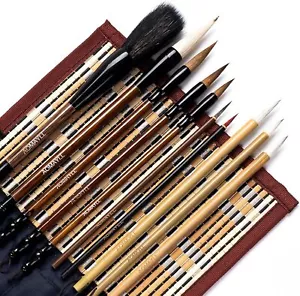 Chinese Calligraphy Brush Set - Premium Watercolor Brushes with Roll-up Bamboo - Picture 1 of 7