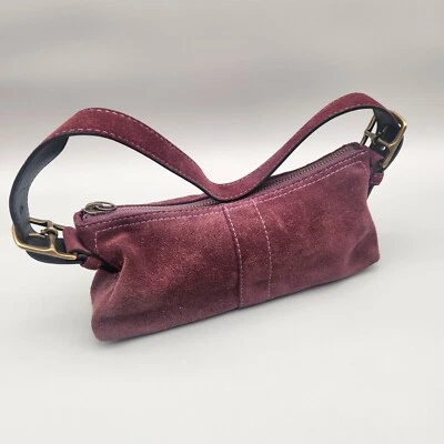 Coach Y2k Wine Red Suede Baguette Shoulder Bag 7470 Charm Fringe Leather Used - Image 1 of 4