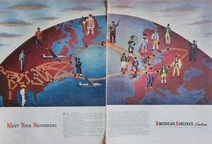 Conoce a tus vecinos"" mapa de ruta vintage de 1950 de American Airlines - Imagen 1 de 1
