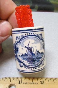 bellissimo piccolo porta stuzzicadenti Delfts in ceramica, mulini a vento e motivo floreale - Foto 1 di 4