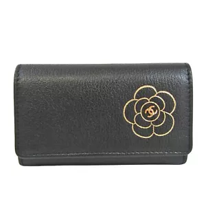 Chanel Camellia Black Leather Wallet Authentic - Picture 1 of 12