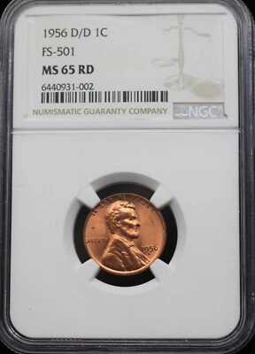 1956-D/D Lincoln Wheat Cent 1C NGC MS65RD - FS-501 RPM ERROR (63416) - Image 1 of 2