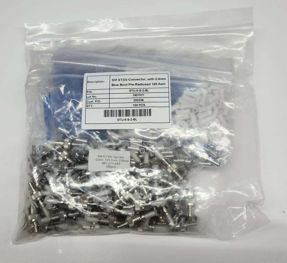 ST/UPC Epoxy & Polish Connector, SM Blue, 2mm Boot, Pre-Radiused (100 pack) - Image 1 of 2