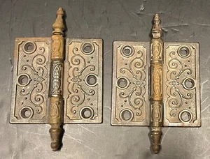 Matching Pair of Antique Victorian Decorative Cast Iron 3.5" Hinges - Picture 1 of 2