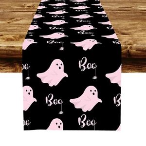 Corredor de mesa rosa Halloween fantasma sobre negro para decoración de fiestas en el hogar interiores y exteriores - Imagen 1 de 5
