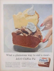 1958  Vintage Jello print ad Chiffon Pie Dessert, Chocolate & Lemon Filling  - Picture 1 of 1