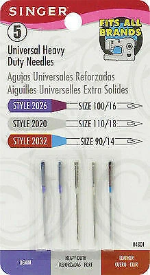 SINGER Universal Heavy Duty Machine Needles Assorted Sizes 5pk