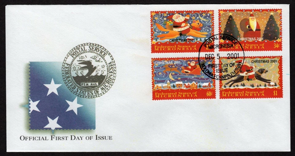 MICRONESIA, SCOTT # 473-476, FDC COVER - CHRISTMAS, SANTA CLAUS, YEAR 2001 - Image 1 of 1