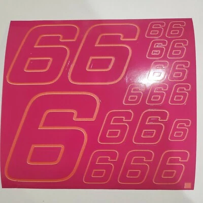 Plum w yellow/white #6 Racing Numbers Vinyl Decal Sheet -Nascar-GMC - Image 1 of 4