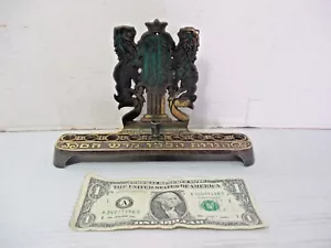 Jewish Brass Menorah 9 Candle Holder Hanukkah Chanukah Lions Inlaid / Green Jade - Picture 1 of 12