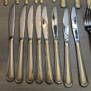 TD Home Germany SS 18/10 Flatware Service For 8 Silver/gold Tones Etched Vtg - Picture 1 of 7