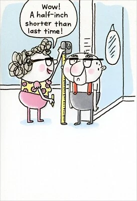 Funny BIRTHDAY Card, Old Couple Measure Heights by Recycled Paper Greetings +✉ - Image 1 of 4