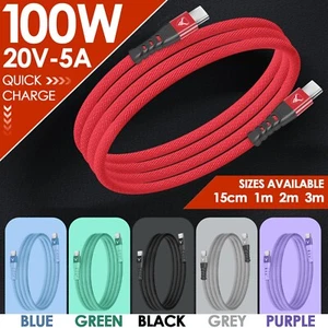 Type C to Type-C Cable PD Fast Charger Braided Long USB C Leads Pastel Colours - Picture 1 of 15