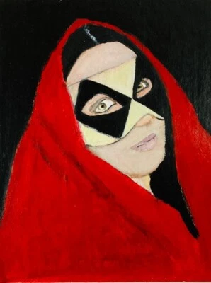 Woman Wearing Harlequin Masquerade Mask Portrait Painting Goth Halloween Art - Image 1 of 4