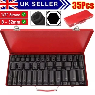 35pcs DEEP IMPACT Socket Set 1/2" Inch Drive Long Reach Impact Sockets 8mm-32mm - Image 1 of 4