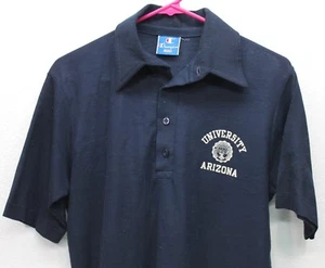 Vintage 60s 70s UNIVERSITY OF ARIZONA WILDCATS CHAMPION Blue POLO SHIRT S M 40 - Picture 1 of 12