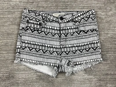 Pantalones Cortos Bullhead Juniors 9 Negro Blanco Denim Tiro Alto Corto Dobladillo Crudo Foto 1 de 4