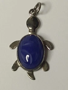 Vtg WRE Sterling Blue Scarab Turtle Pendant Jelly Belly Shell WE Richards - Imagen 1 de 8