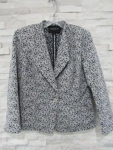 Blazer Chaqueta Lafayette 148 Azul Marino y Blanco Tejido Jacquard Único Botón en Forma 8 - Imagen 1 de 6