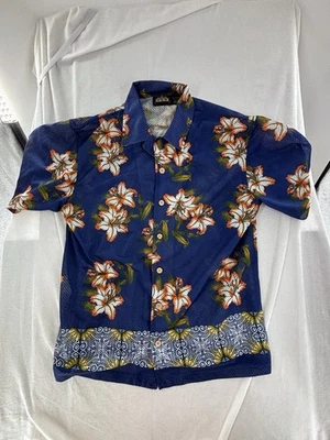 Camisa Hawaiana De Colección Para Hombres ODO Abotonada FLORES ALOHA Hawaiana AZUL NARANJA Grande Foto 1 de 4