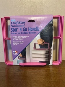 Vintage Craftstor Stor N Go Portable Sewing Crafting Carrier Plastic Handle Pink - Picture 1 of 4
