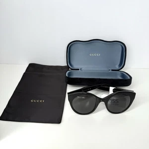 Gucci Gold Feline Head GG Logo Cat-Eye Sonnenbrille Schwarz GG0028S Neu mit Etikett - Bild 1 von 10