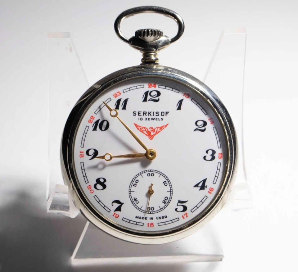 Reloj de Bolsillo Molnija Serkisof Vintage Mecánico 18j Era Soviética Cara Abierta URSS Foto 1 de 4