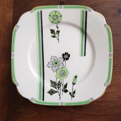 Raro 3 placas laterales cuadradas de porcelana Royal Albert 'Lido' Art Deco verde/negro de 6" Foto 1 de 4