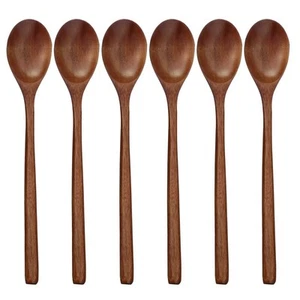 Wooden Spoons, 6 Pieces 9 Inch Wood Soup Spoons for Eating Mixing Stirring, L... - Picture 1 of 7