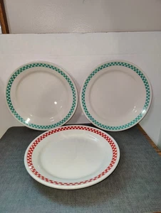 3 Homer Laughlin Fiesta Ware Dinner Plates Checkered Pattern 9" Restaurant Ware - Picture 1 of 8