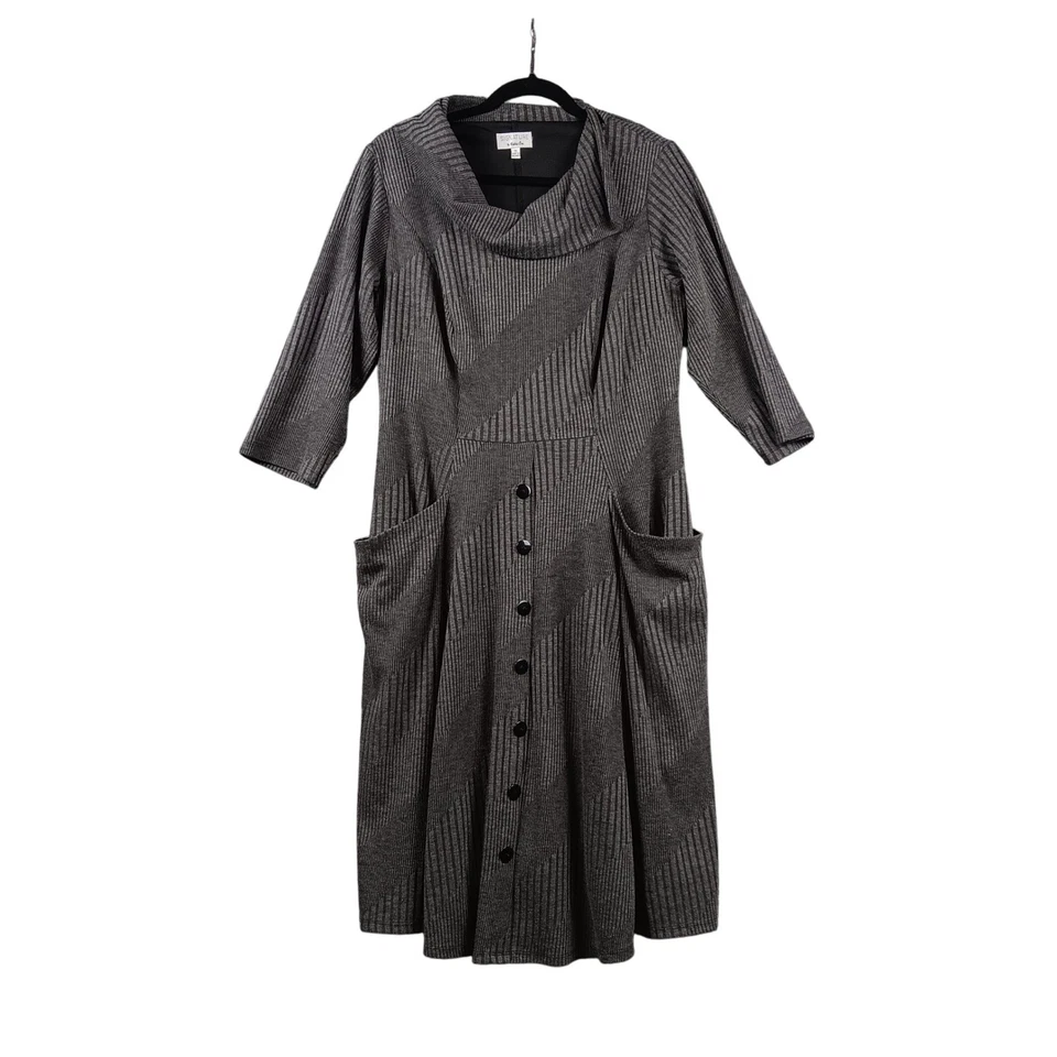 Signature by Robbie Bee Womens 1X Gray Knit Dress Cowl Neck Button Front Pockets - Image 1 of 4