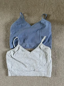 1 Primark Grey And 1 Blue Ribbed Stretch Crop Top With Hidden Support XS( 6-8) - Picture 1 of 6