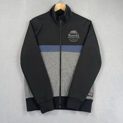 Roots Canada Sudadera Chaqueta Para Hombres XS Negra Gris Cremallera Completa Bolsillos Logo Informal Foto 1 de 4