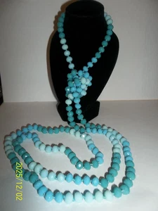 neckace shades of blue and green knotted sparkle swarski cut crystal 60" long - Picture 1 of 6