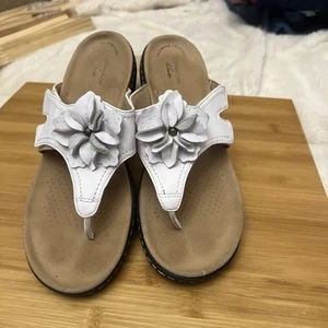 Colección Clarks Sandalias Mujer 8 W Laurieann Gema Tanga Cuero Blanco - Imagen 1 de 8
