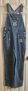 Vtg Rachels Kids Girls Jeans Bib Overalls Sz 12 Embroidered Butterflies Flowers - Picture 1 of 8