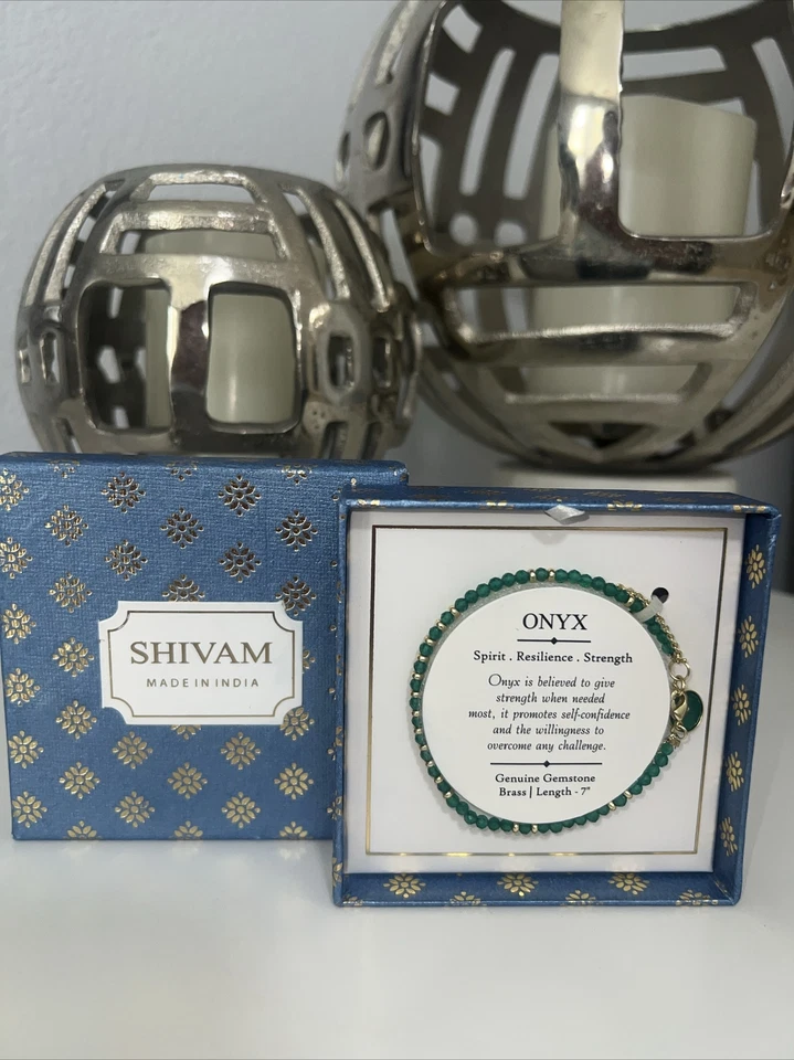 PULSERA SHIVAM ÓNIX PIEDRAS PRECIOSAS GENUINAS LATÓN NUEVA EN CAJA Foto 1 de 1