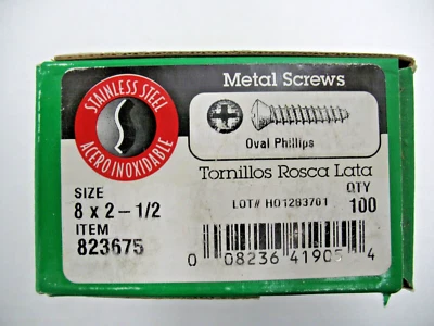 Caja de 100 tornillos de chapa de cabeza ovalada 8 x 2-1/2 SS - Hillman 823675 Foto 1 de 2