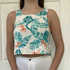 Roxy White Blue And Pink Floral Floaty Crop Top - Picture 1 of 5