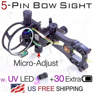 5 Pin Micro-Adjust Compound Bogenvisier 0,019" Faser 3 Stufen UV LED Bogen Jagd - Bild 1 von 5