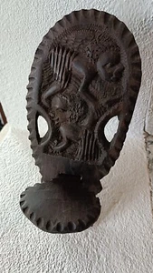 Vintage decorative hand carved wood african miniature birthing chair 2 pieces - Picture 1 of 8